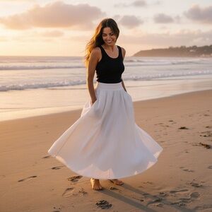Suzy D White Linen Flowing A-Line Skirt